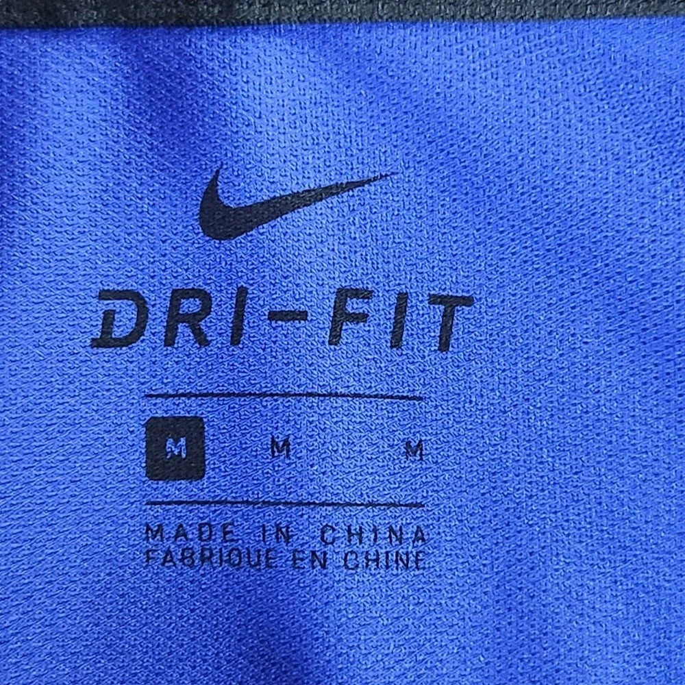 Nike Polo Shirt Men's Medium Blue Black strip Performance‎ Golf Dri Fit